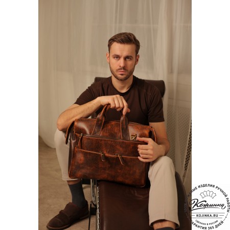 Кожаная деловая сумка "Марк" (рыжий крейзи)